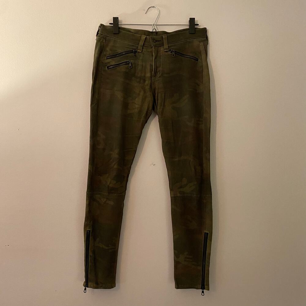rag & bone Desert Camo Print Skinny Leg Pants 100% Lamb Leather Women's size 28